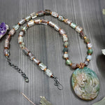 Load image into Gallery viewer, Indian Agate, Lodalite, and Garnet Dragon Statement Necklace
