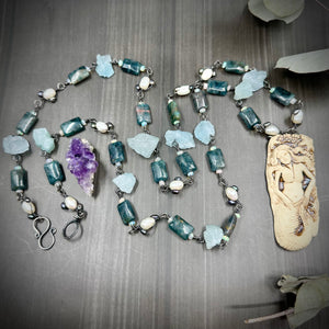 Apatite, Opal, Pearl, Aquamarine, and Ceramic Necklace