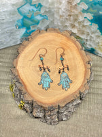 Load image into Gallery viewer, Hamsa Earrings with Turquoise
