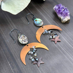 Labradorite, Abalone, and Pearl Celestial Earrings