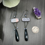 Load image into Gallery viewer, Porcelain Jasper, Tanzanite, and Onyx Sterling Silver Earrings

