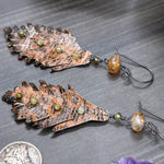 Load image into Gallery viewer, Agate and Green Garnet Leather Feather Earrings
