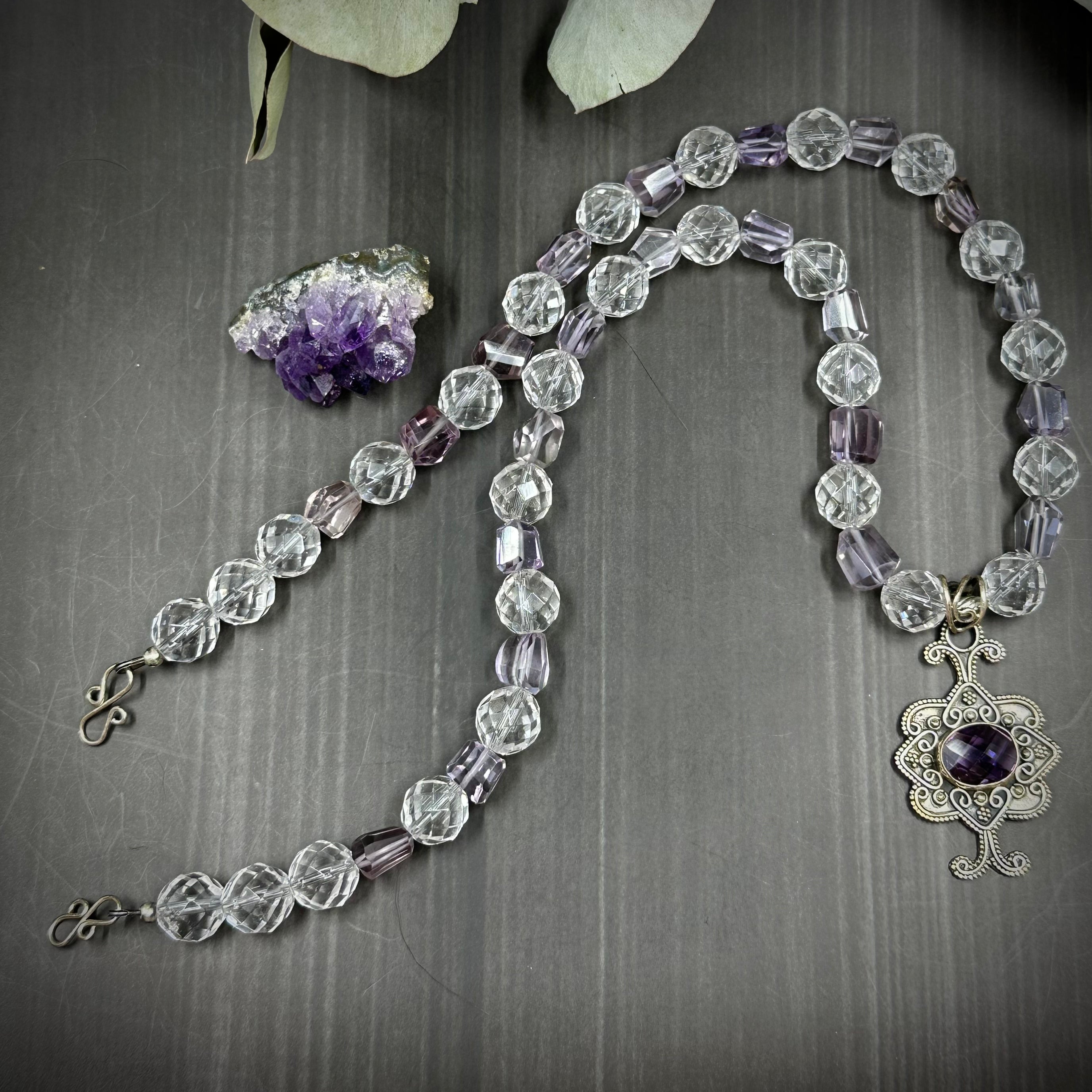 Amethyst and Crystal Quartz Sterling Silver Necklace