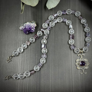 Amethyst and Crystal Quartz Sterling Silver Necklace
