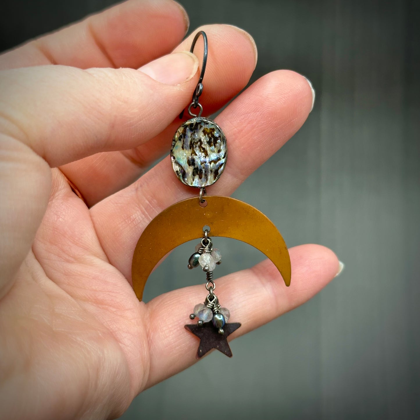 Labradorite, Abalone, and Pearl Celestial Earrings