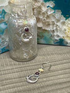 Garnet, Opal, and Mermaid Earrings
