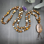 Load image into Gallery viewer, Long Knotted Silk, Wood, and Stone Necklace
