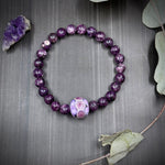 Load image into Gallery viewer, 7&quot; Stretch Bracelet with Lepidolite and Artisan Glass
