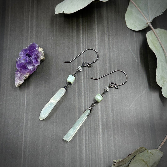 Serpentine and Silver Earrings