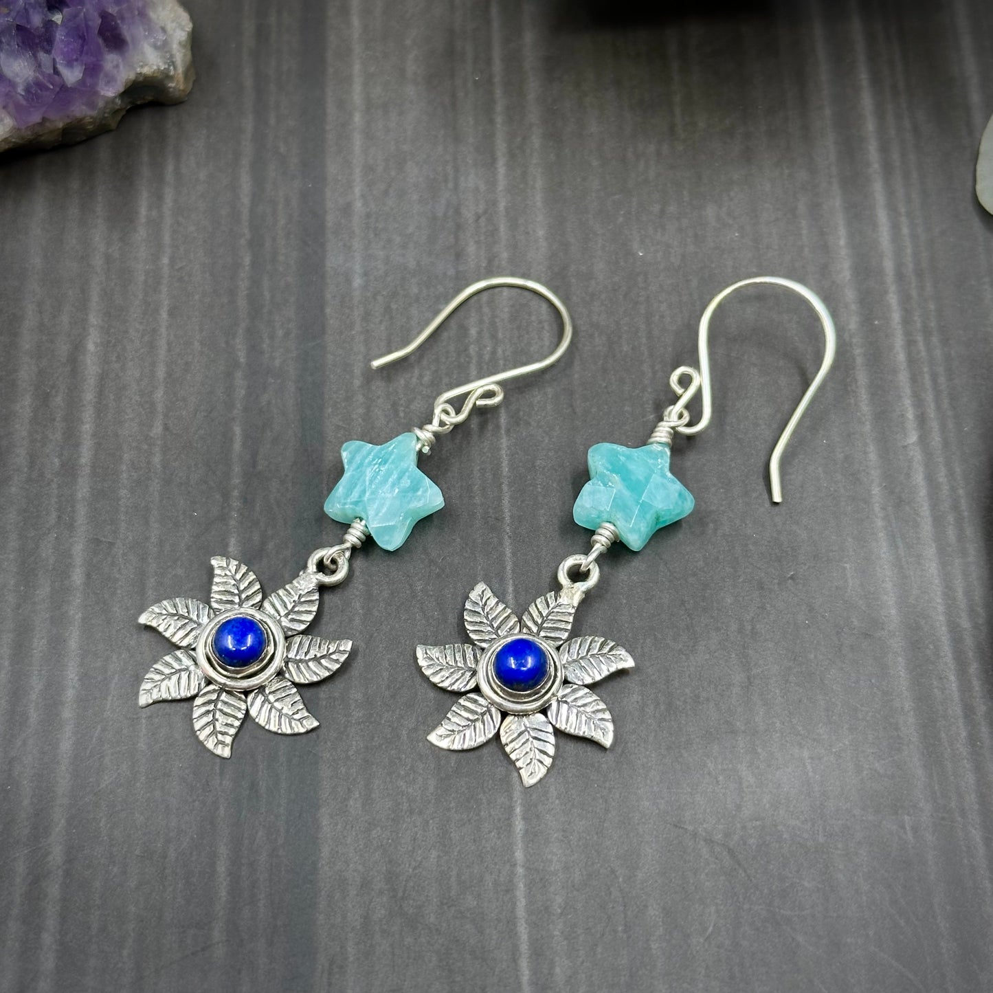 Lapis, Amazonite, and Sterling Silver Earrings