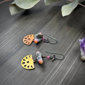 Copper Moon Phases and Artisan Glass Earrings