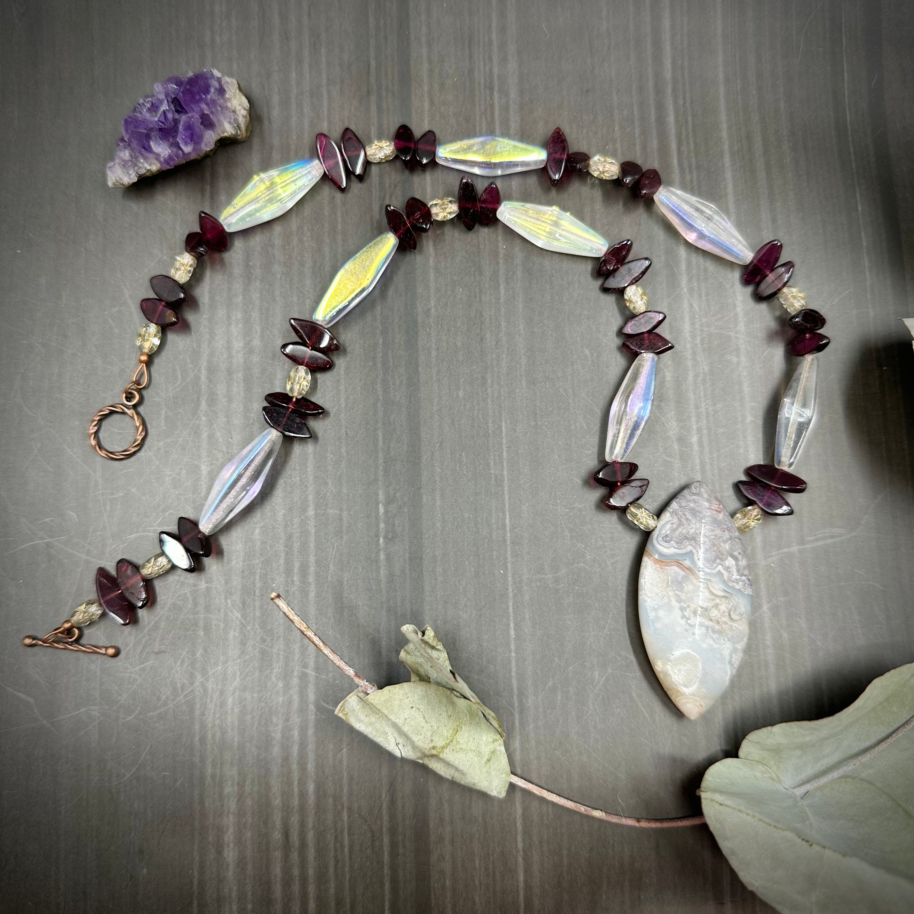 Garnet, Czech Glass, and Laguna Lace Agate