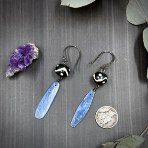 Blue Kyanite and Bone Sterling Silver Earrings