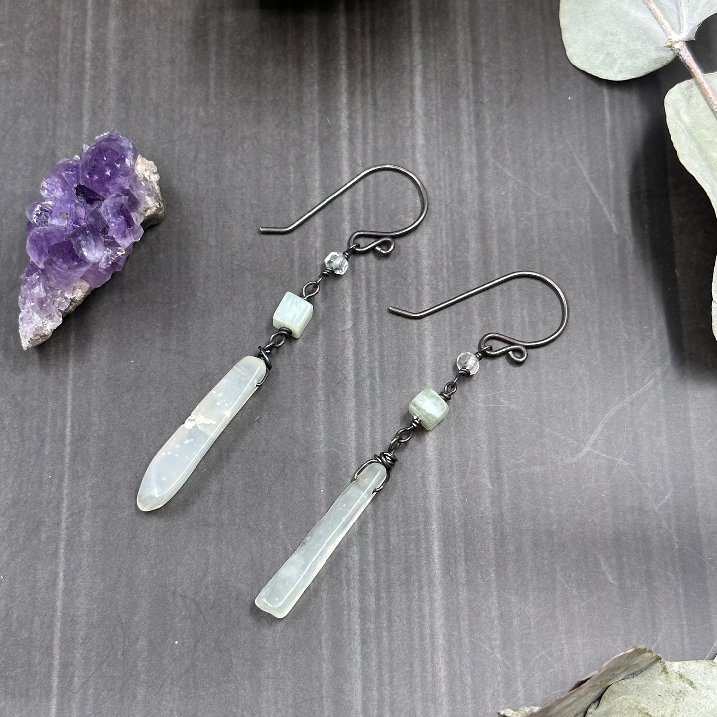 Serpentine and Silver Earrings