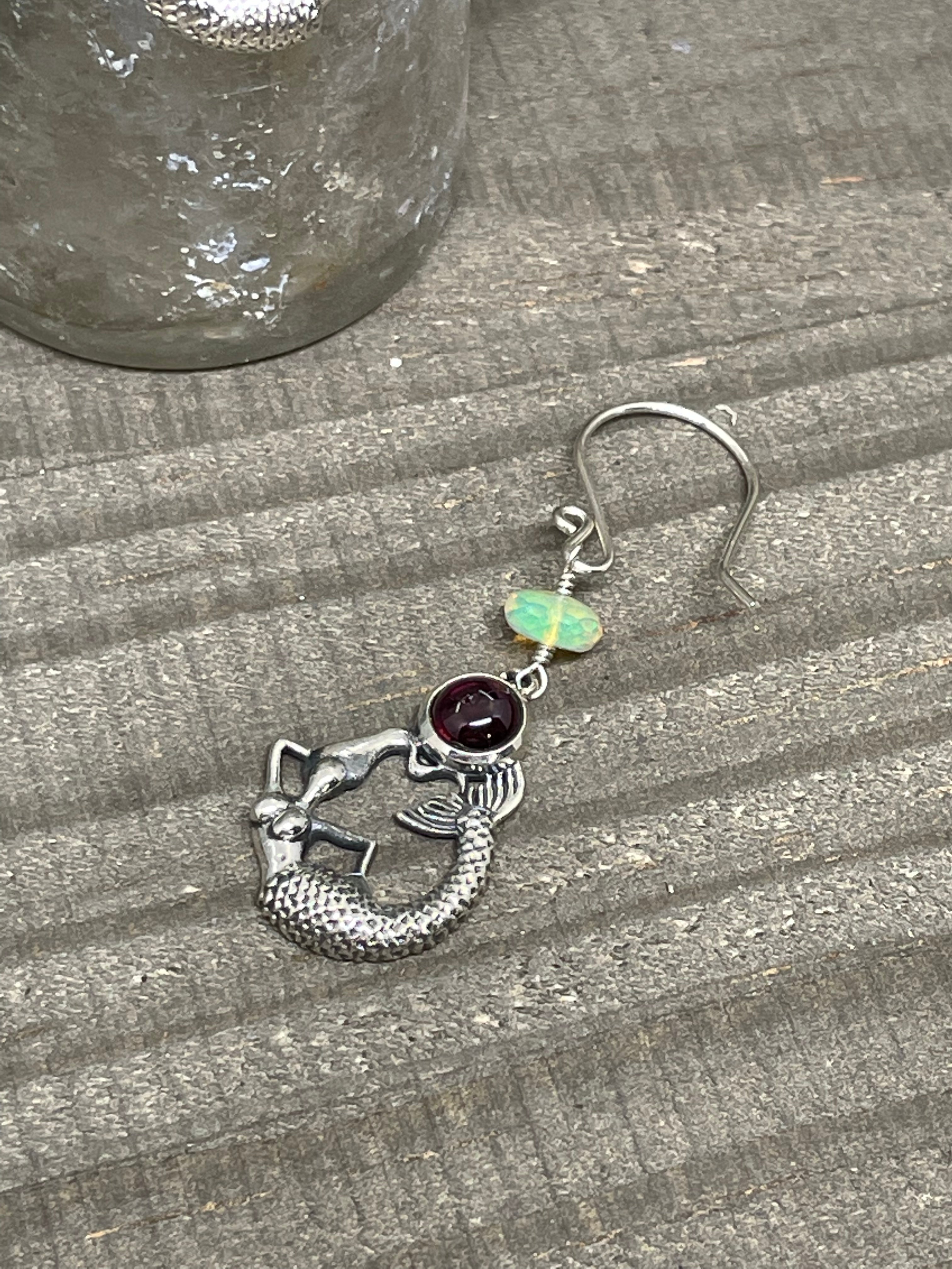 Garnet, Opal, and Mermaid Earrings