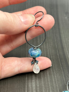 Lampwork, Moonstone, and Crystal Earrings