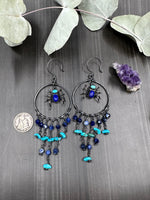 Load image into Gallery viewer, Lapis, Sodalite, and Turquoise Sterling silver Dangle Earrings
