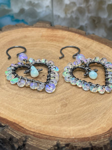 Made To Order - Sterling Silver Opal Heart Hoop Earrings