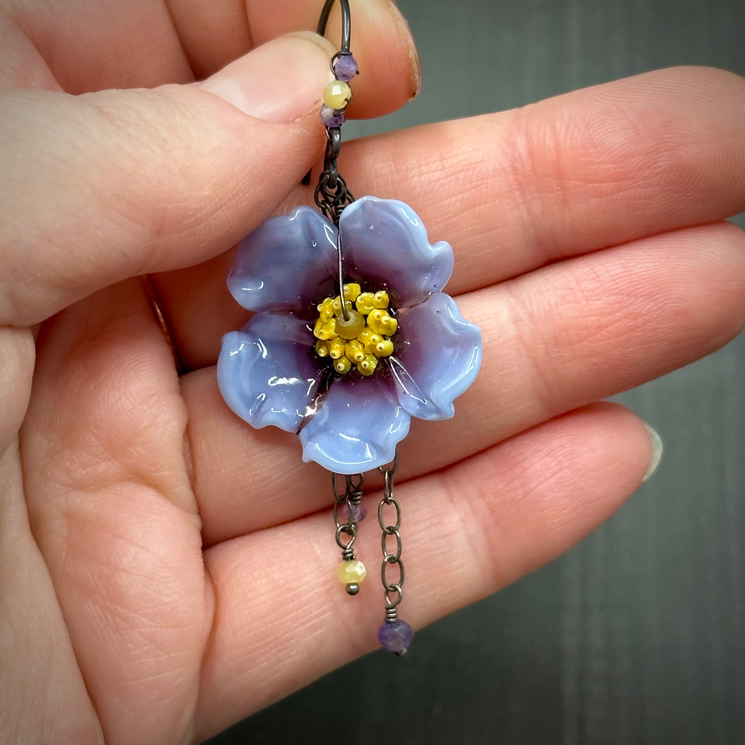 Amethyst and Yellow Opal Floral Earrings