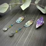 Load image into Gallery viewer, Artisan enamel, crystal, labradorite, and sterling silver earrings
