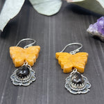 Load image into Gallery viewer, Yellow Jade and Andalusite Sterling Silver Butterfly Earrings
