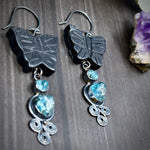 Load image into Gallery viewer, Black Jade and Apatite Sterling Silver Butterfly Earrings
