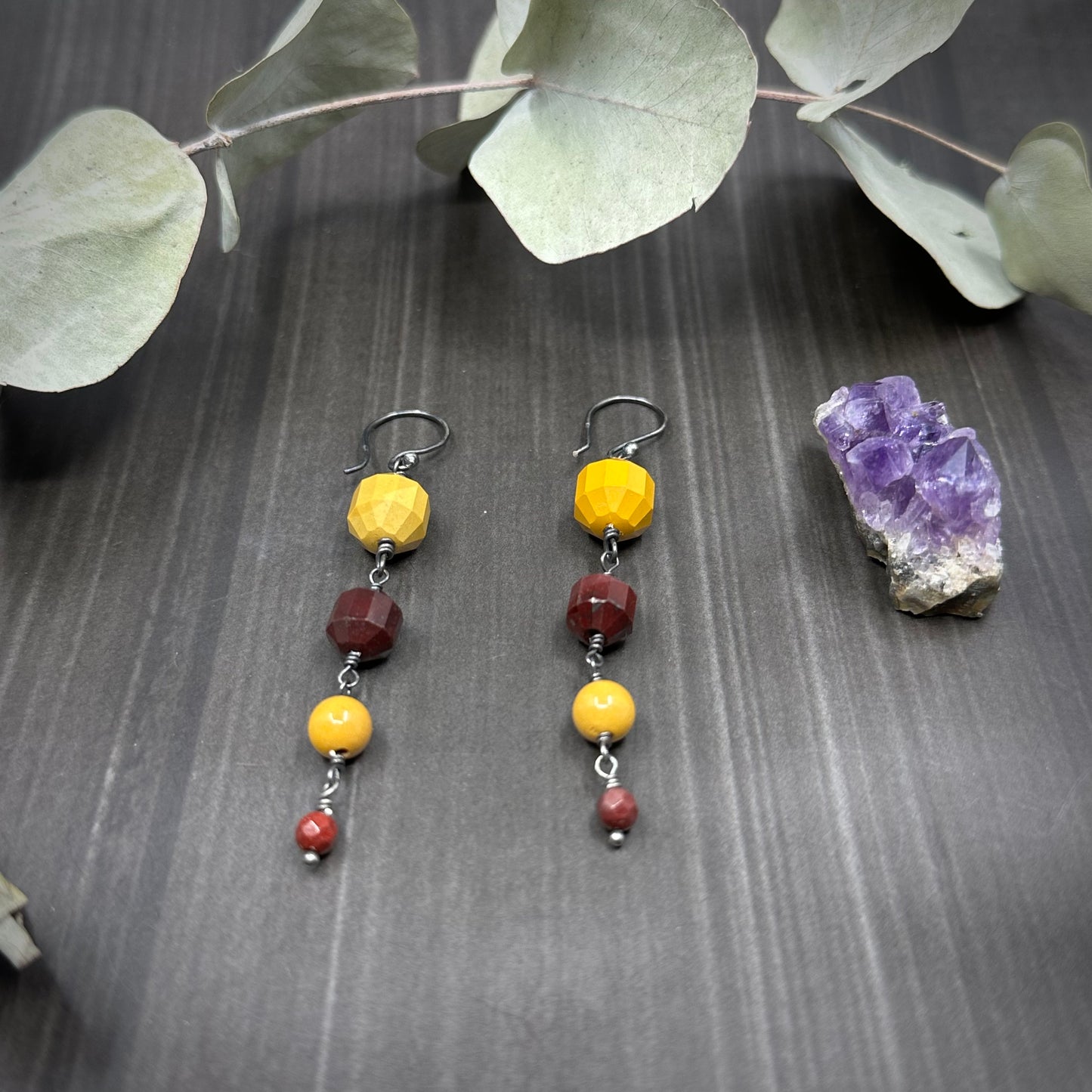 Yellow and Burgundy Mookaite Earrings