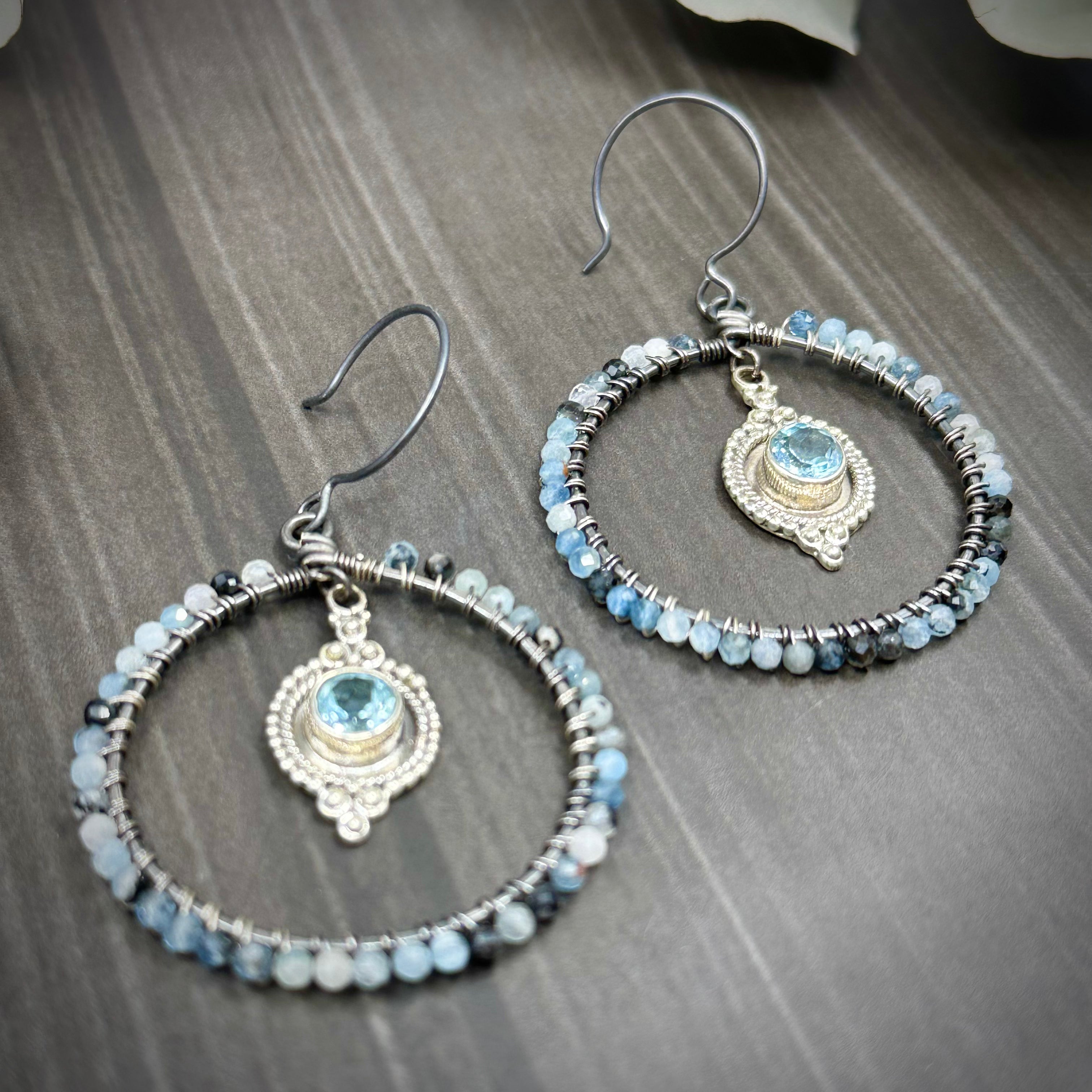 Aquamarine and Blue Topaz Hoop Earrings