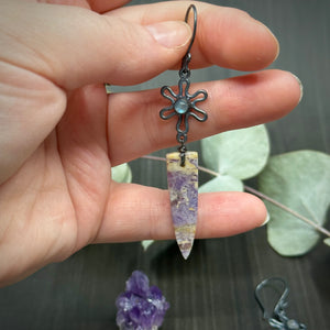 Rainbow Moonstone and Petrified Fluorite Earrings