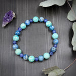 Load image into Gallery viewer, 7.5&quot; Amazonite, Kyanite, and Tanzanite Stretch Bracelet

