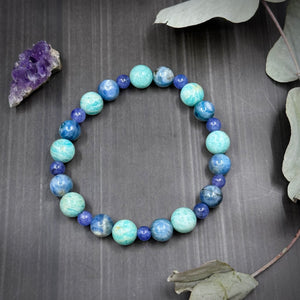 7.5" Amazonite, Kyanite, and Tanzanite Stretch Bracelet