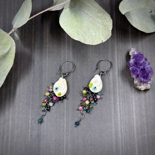 Tourmaline and Shell Cascade Earrings