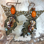 Load image into Gallery viewer, Leather feathers with vintage elements and Artisan Enamel
