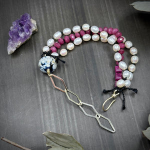 Ruby, Pearl, and Sterling Silver Bracelet