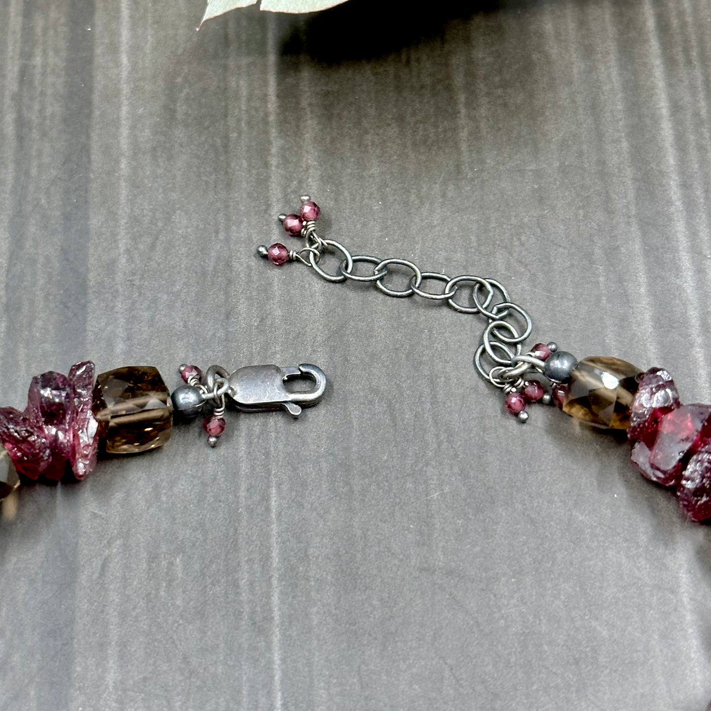 Garnet, Artisan Glass, and Smokey Quartz Bracelet