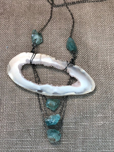 Apatite, Sterling Silver, and Druzy necklace