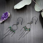 Load image into Gallery viewer, Emerald and Sterling Silver Hoop Earrings
