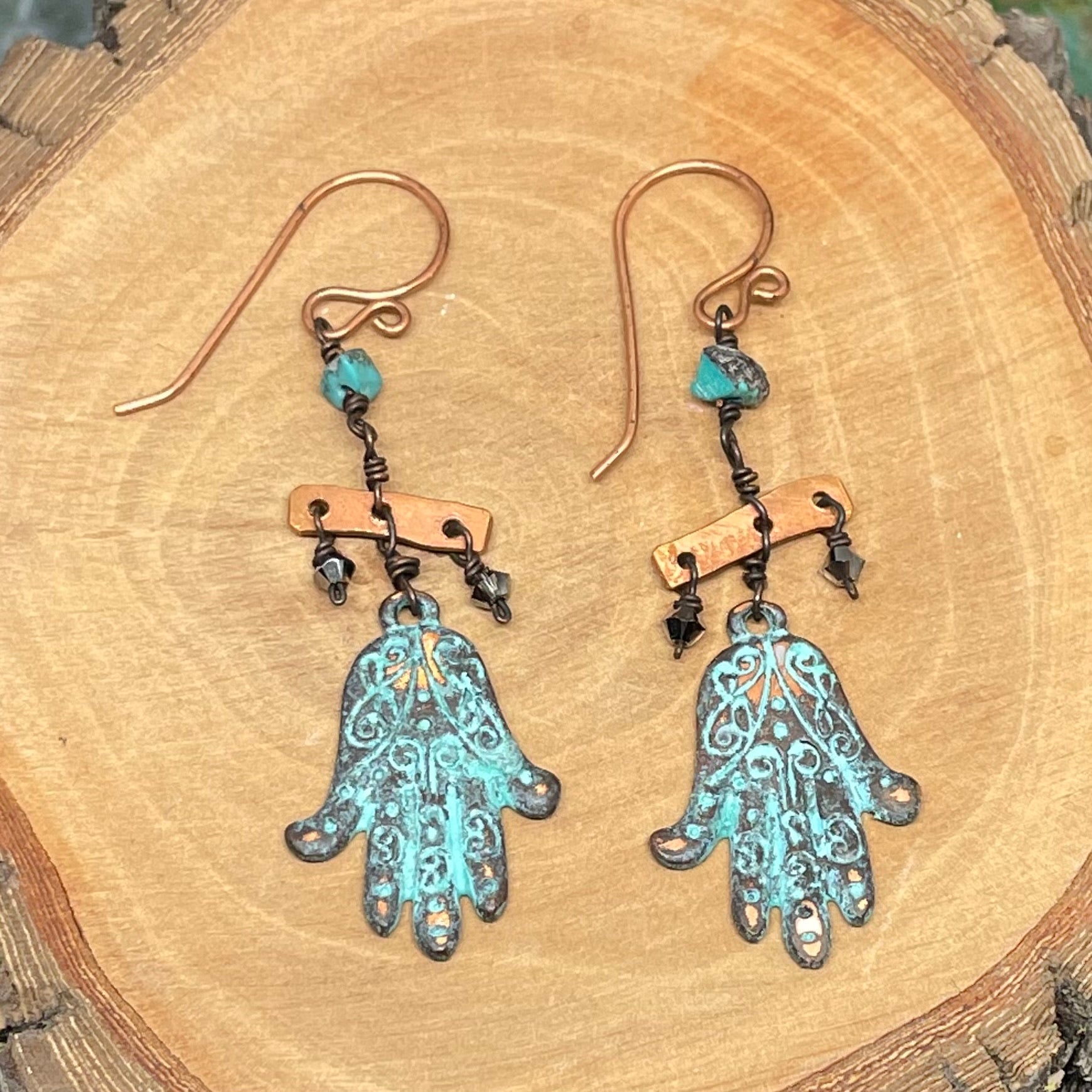 Hamsa Earrings with Turquoise