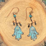 Load image into Gallery viewer, Hamsa Earrings with Turquoise
