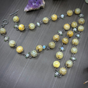 Jade and Rainbow Moonstone Necklace in Sterling Silver