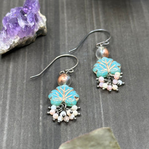 Pink opal and Czech Glass Earrings