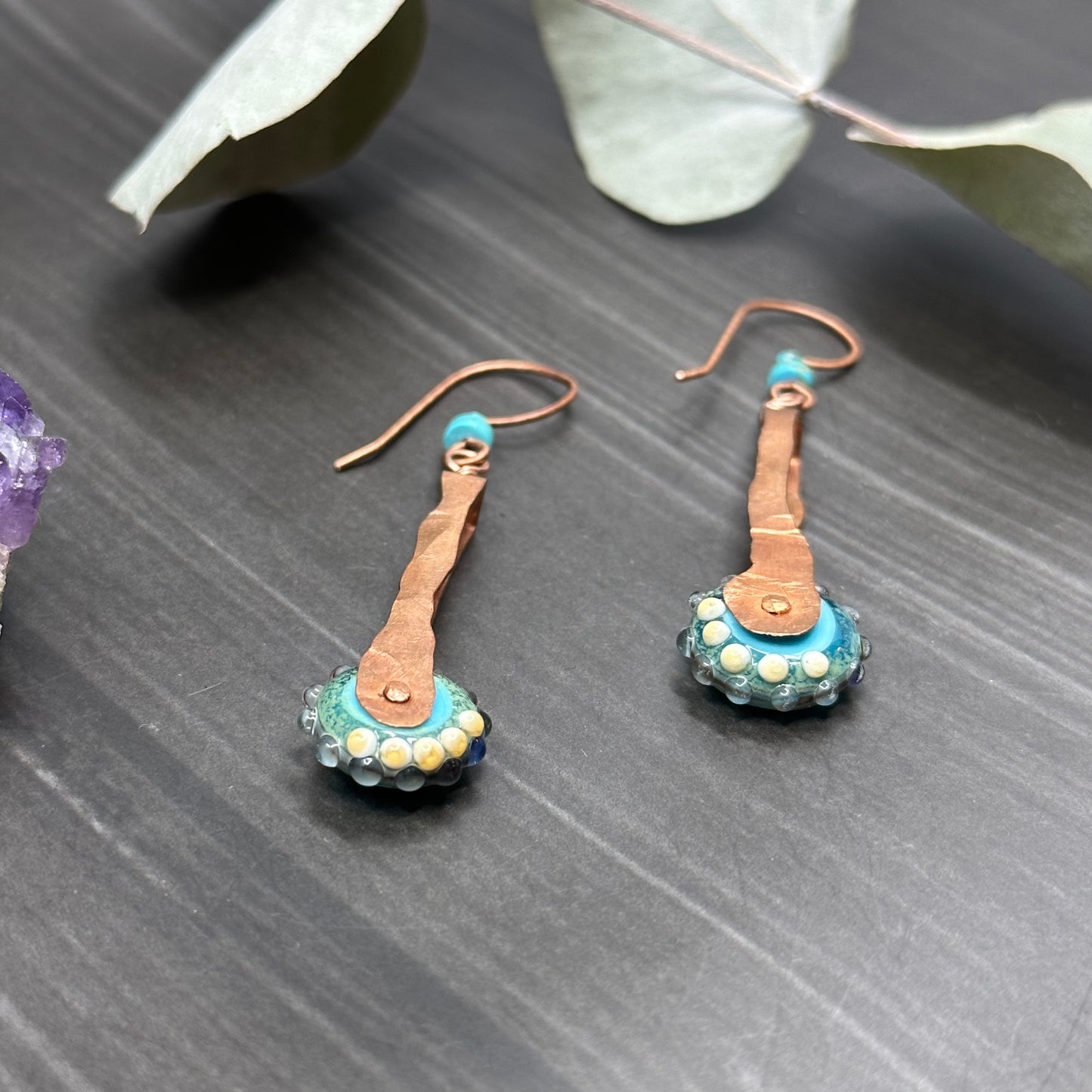 Turquoise and Lampwork Glass Earrings