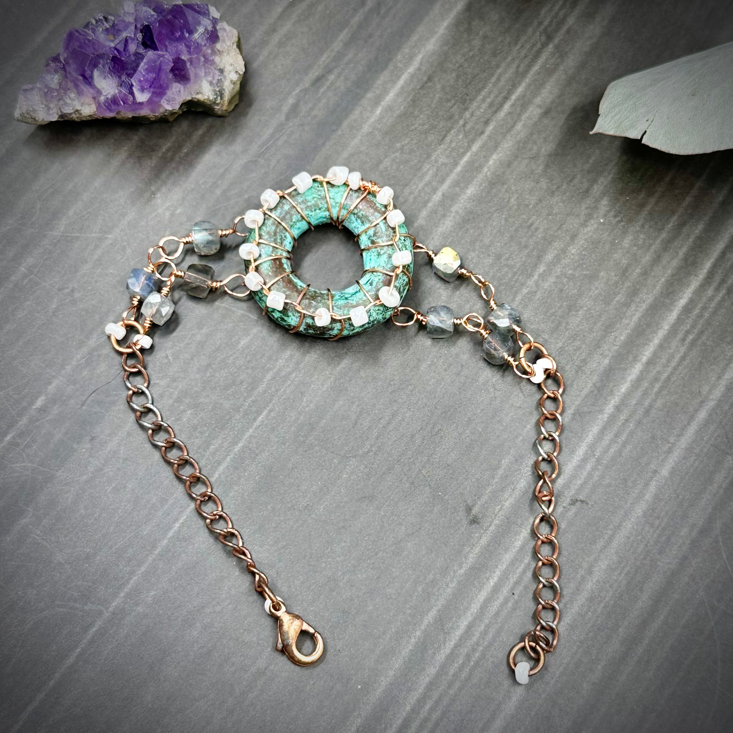 6.5" Copper, Labradorite, and Seed Bead Bracelet