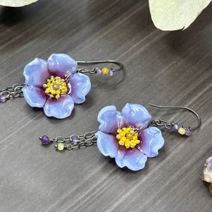 Amethyst and Yellow Opal Floral Earrings