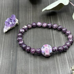 Load image into Gallery viewer, 7&quot; Stretch Bracelet with Lepidolite and Artisan Glass
