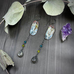Load image into Gallery viewer, Artisan enamel, crystal, labradorite, and sterling silver earrings
