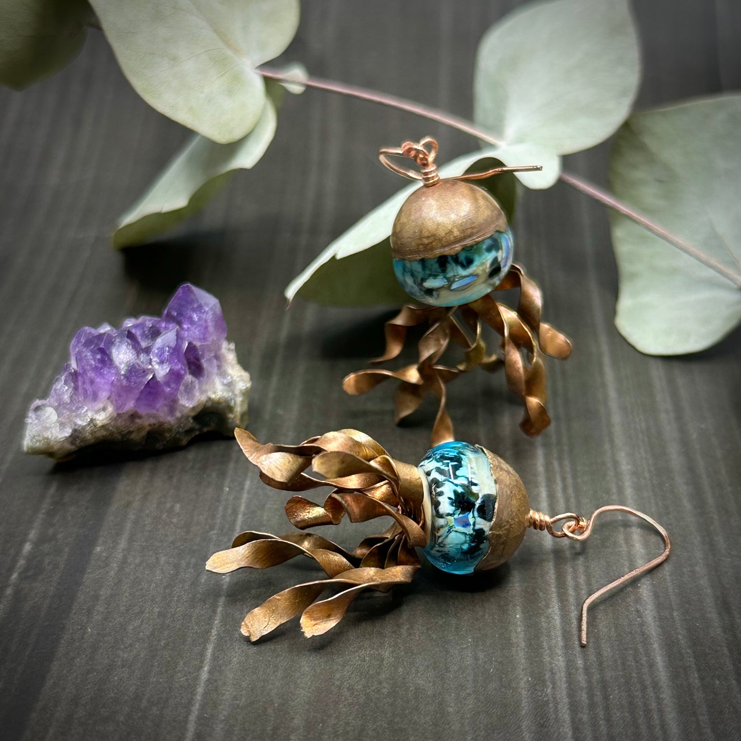 Large Copper jellyfish Earrings