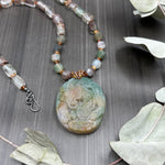 Load image into Gallery viewer, Indian Agate, Lodalite, and Garnet Dragon Statement Necklace
