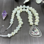 Load image into Gallery viewer, Aquamarine, Eudialyte, Rainbow Moonstone, and Sterling Silver Necklace

