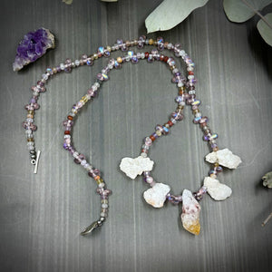 Druzy, Citrine, Cacoxenite, and Czech Glass Necklace